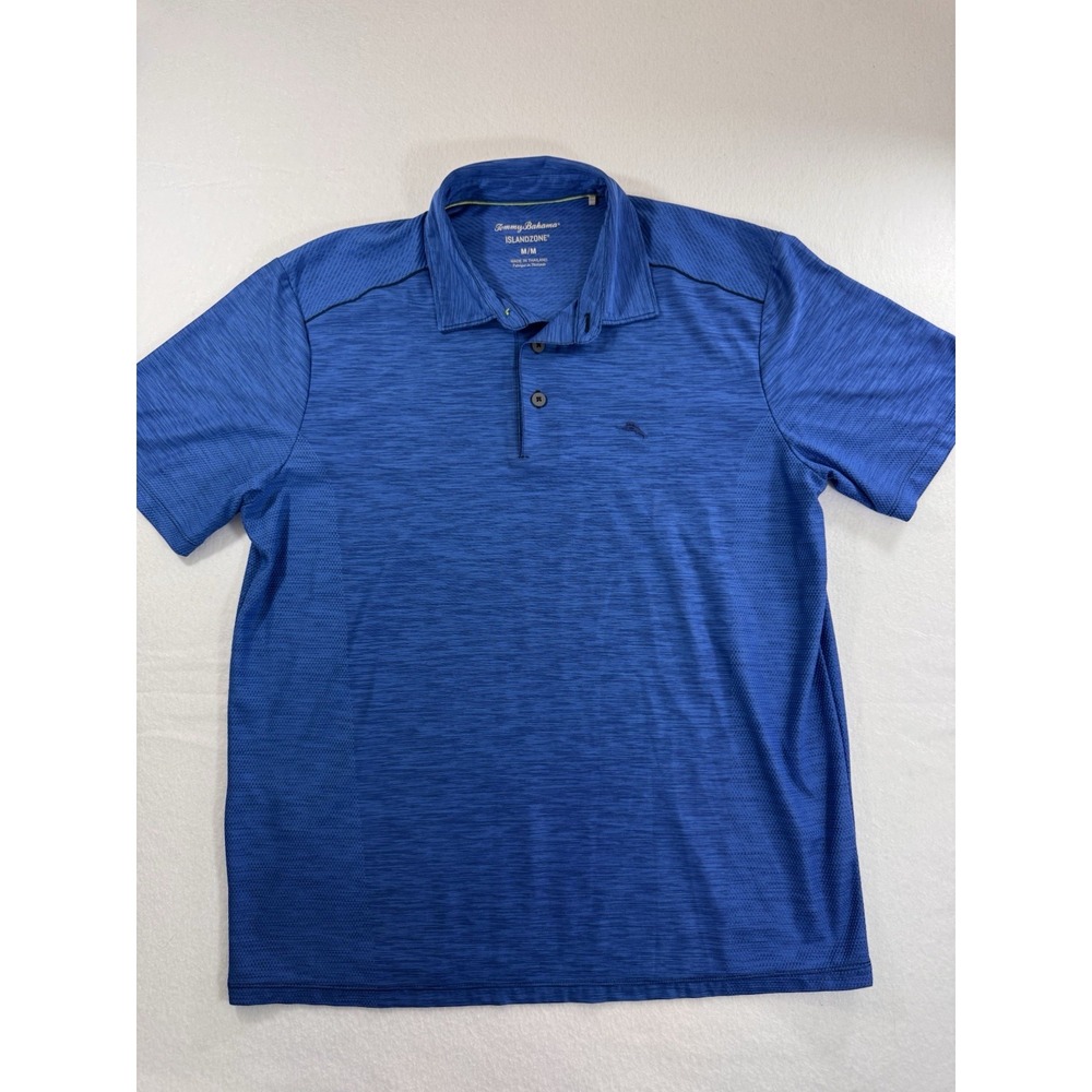 Tommy Bahama Island Zone Mens Polo Medium Blue Palm Coast Recycled Polyester EUC
